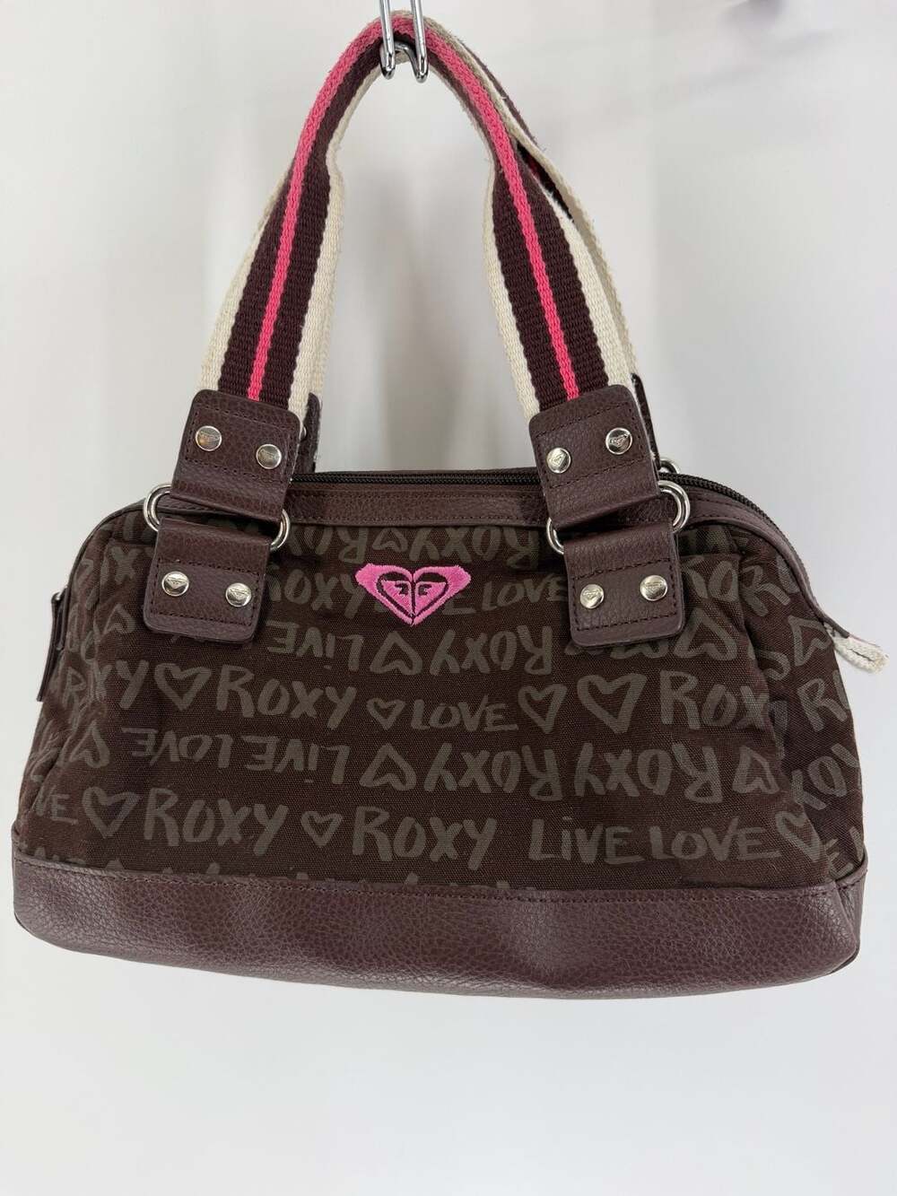 Vintage Y2K Roxy Live Love Mini Bowling Bag Brown Pink Graffiti HTF McBling